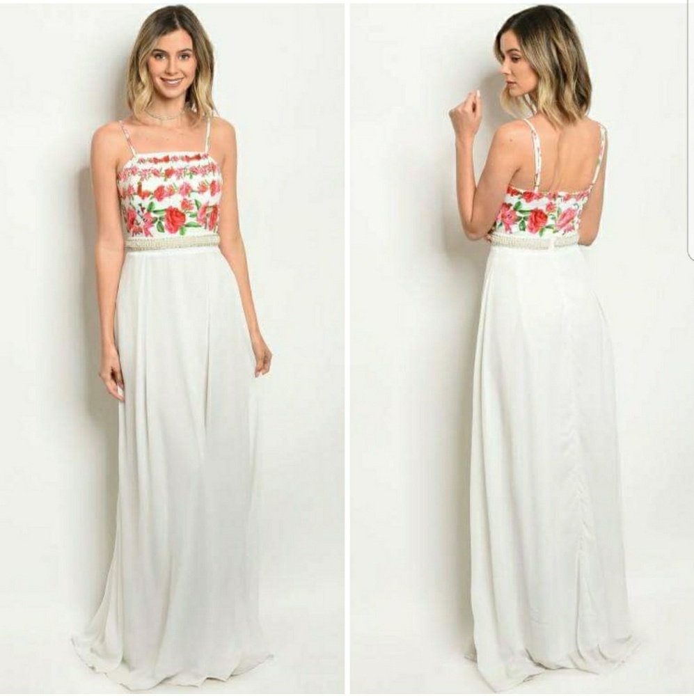 Floral Ivory Beaded Maxi Dress